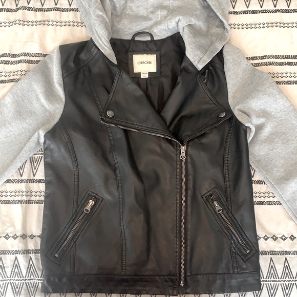 Cherokee Other - Cherokee Faux Leather Long Sleeve Jacket with Hood